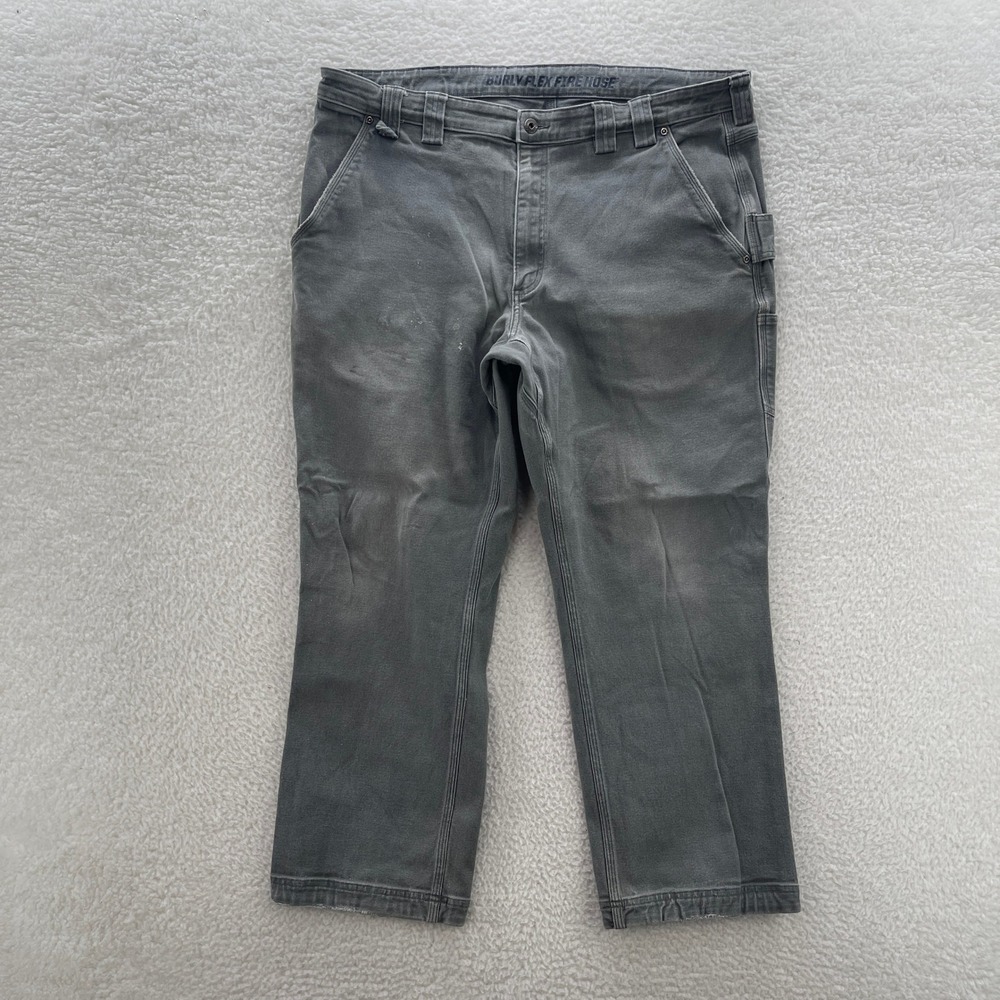 Duluth Pants Mens 42x30 Gray Burly Flex Fire Hose Relaxed Fit Workwear Outdoor